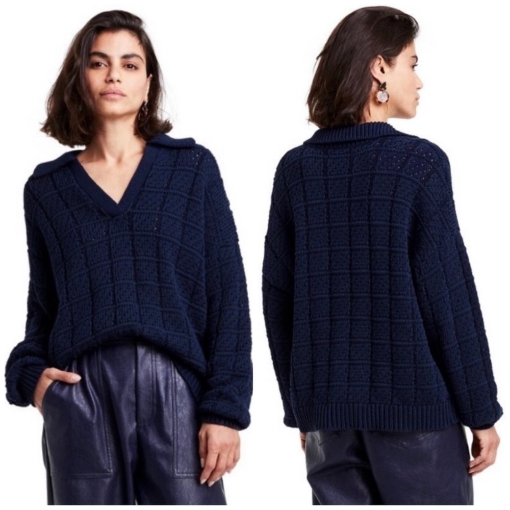 Rachel Comey for Target Navy V‑Neck Collared Knit Sweater - Women